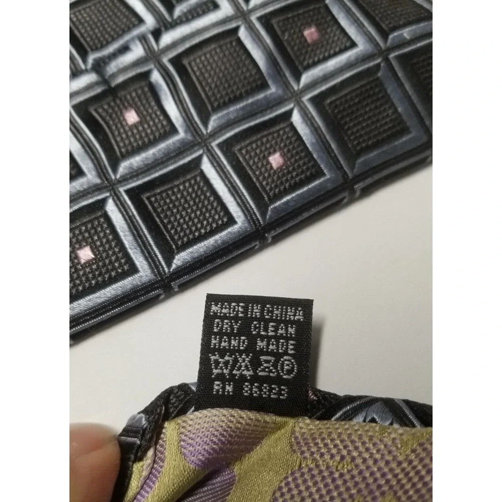 Roberto Villini‎ Couture Black Silver Geometric w/Squares Pointed Silk Tie